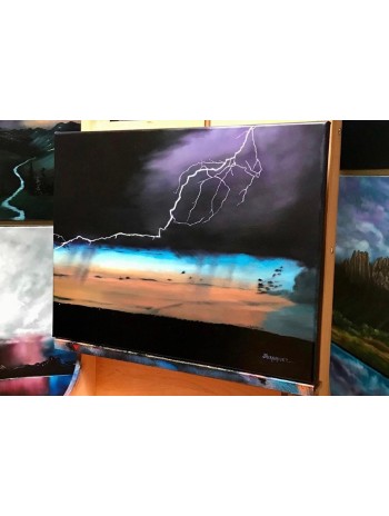 Turquoise Tangerine Lightning Storm Oil Painting