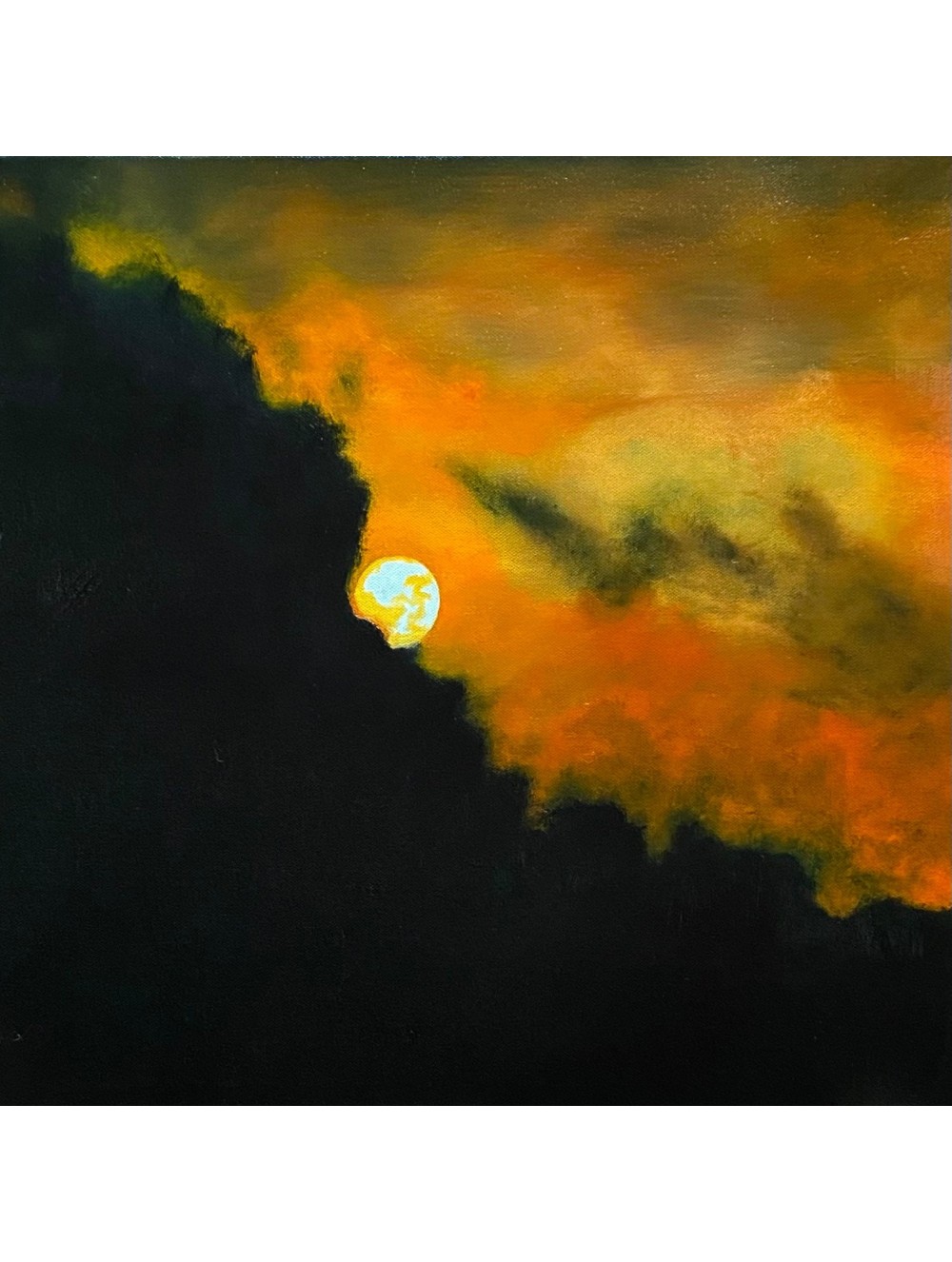 Blood Orange Moon Dark Cloudy Skies Painting