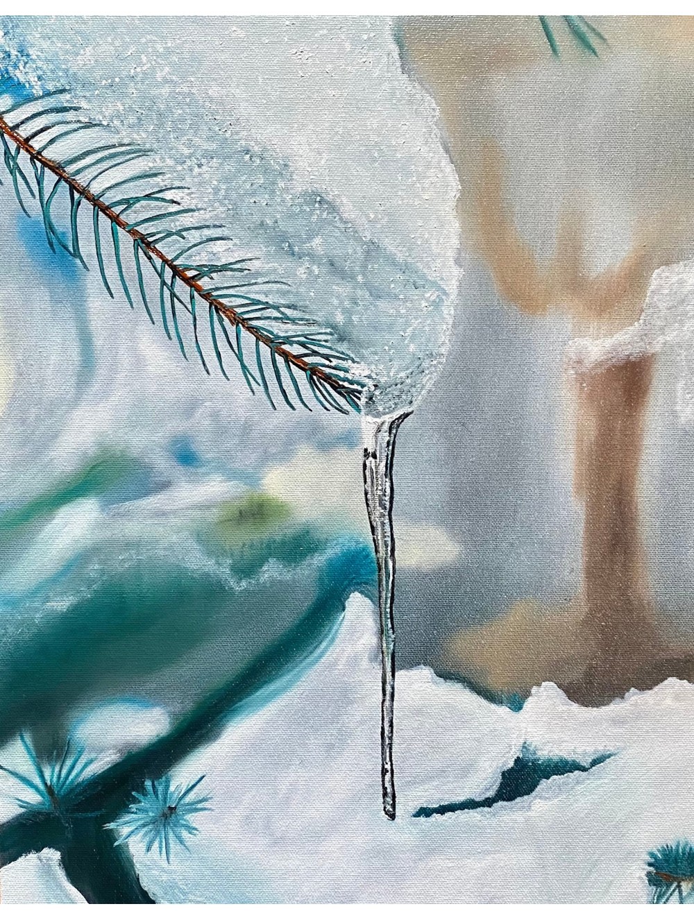 Tree Branch Icicle Oil Painting