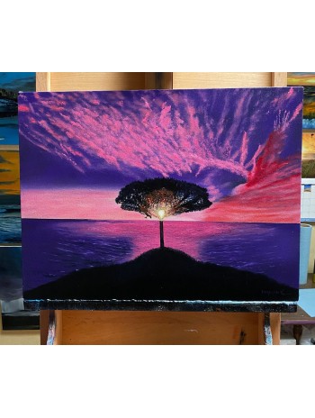 Lone Tree Sunset Oil Painting