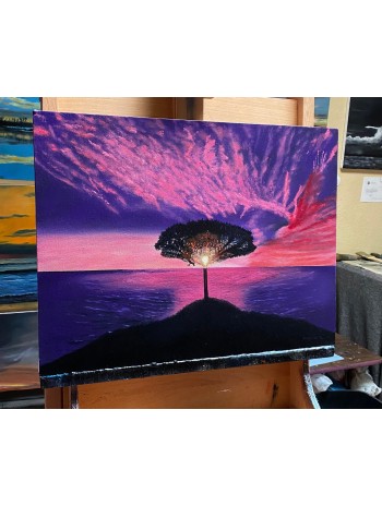 Lone Tree Sunset Oil Painting