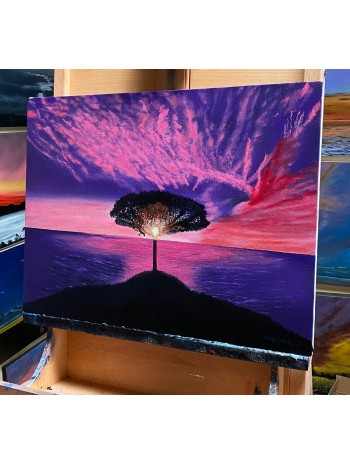 Lone Tree Sunset Oil Painting