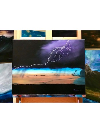 Turquoise Tangerine Lightning Storm Oil Painting