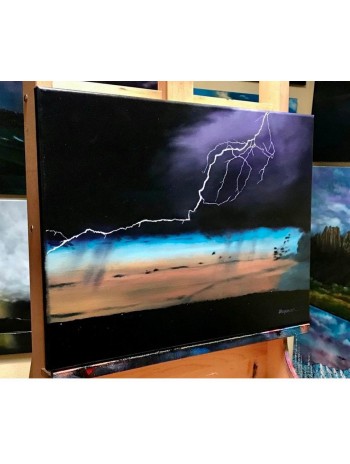 Turquoise Tangerine Lightning Storm Oil Painting